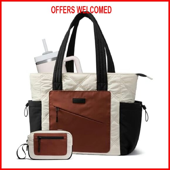 Lightweight Quilted Tote Bag with Compartments for Work Travel Nurse - Picture 2 of 8